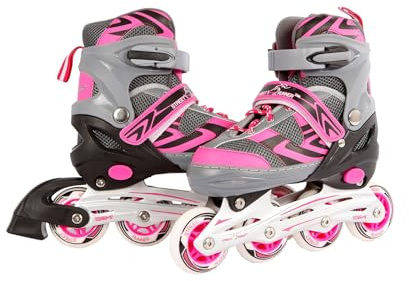 Van Manen, pattini in linea per bambini Globe Street Rider 720234, rosa/grigio, regolabili 29-32, telaio in alluminio ABEC7