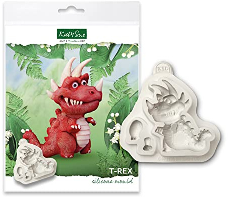 Katy Sue Designs T Rex - Molde de silicona para decoración de tartas, manualidades, magdalenas, caramelos, tarjetas y arcilla, apto para alimentos, fabricado en el Reino Unido, Gris, CF0008
