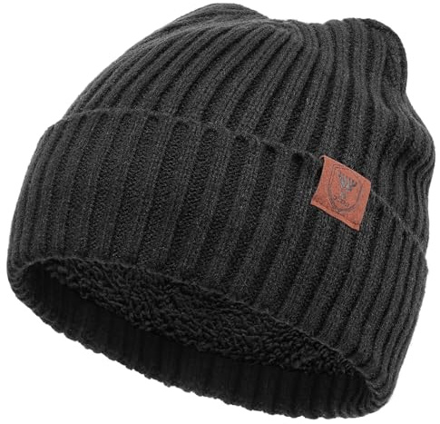 OZERO Winter Beanie Mütze,Thermo Strickmütze Laufmützen Wintermütze für Herren und Damen, 2, Schwarz(Dicker Faden)