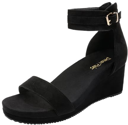 DREAM PAIRS Women's Open Toe Buckle Ankle Strap Platform Wedge Sandals Summer Shoes,Size 8,Black,NINI-6