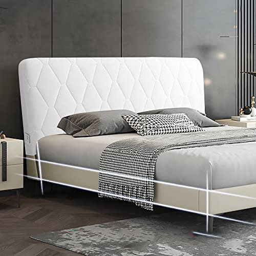WSGJHB Bett Kopfteil Hussen/Bezug, Bettkopfteil Hussen Staubdichte Dehnbare Kopfteilbezug, Verdicken Baumwolle Kopfbedeckungen Abdeckung Baumwolle Kopfbedeckungen Kopfende 120cm Cremeweiß