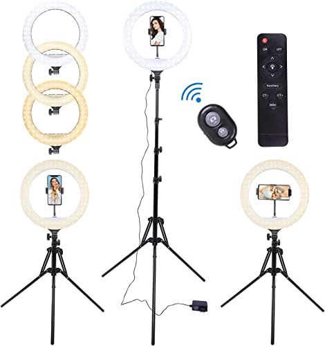 AGM Aro de Luz LED 14, Anillo de Luz con Trípode, Ring Light con Soporte para Móvil | Control Remoto Inalámbrico | 3 Modos de Luz |10 Niveles de Brillo, para movil TIK tok, Vivo, Maquillaje, Youtube