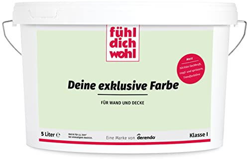 derendo Fühl Dich Wohl Deine Farbe grün, matte grüne Wandfarbe, hohe Deckkraft, verschiedene Grüntöne zur Auswahl (5L, Eisgrün)