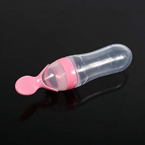 Biberon per Neonati, 1Pc 90Ml Biberon in Silicone per Neonati con Cucchiaio Silicone Spremere Dispensatore di Alimenti per Bambini e Invecchiato (Rosa)