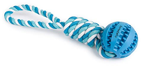 PAWDY Cuerda para perros con pelota para diversión y cuidado dental – Juguete resistente para perros grandes y pequeños – Juguete para masticar con botones de caucho natural – Bola cuerda de