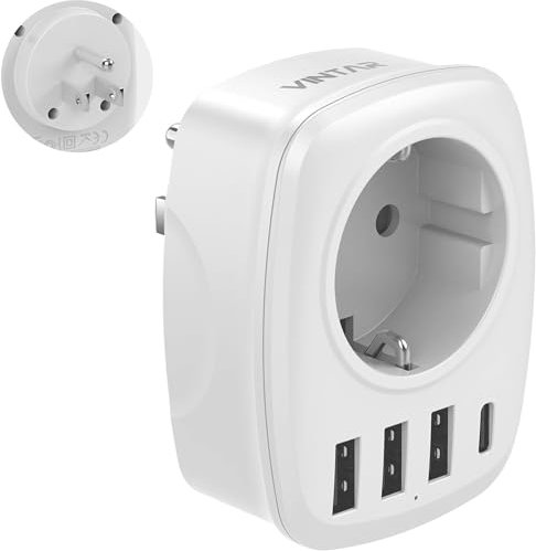 VINTAR 1PC Adattatore Presa Americana, Adattatore USA 5 in 1 con 3 porte USB e 1 porta USB-C per Stati Uniti, Adattatore Americano per America/Canada/Messico, Adattatore Spina Americana Tipo B