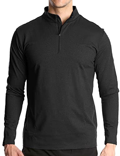 Men's 1/4 Zip Sports Long Sleeve T Shirt Casual Gym Running Quick-Dry Polo Shirts Outdoor Warm Hiking Fishing Tops