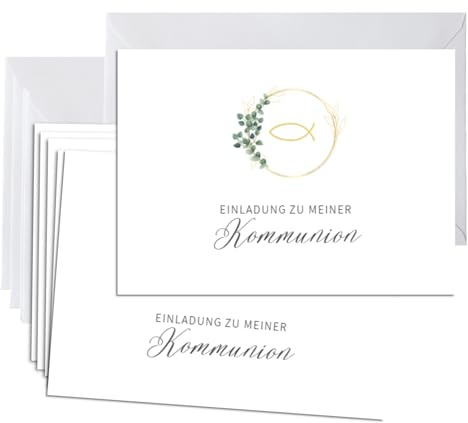 Briefzauber 12x Kommunion Einladungskarten mit 12x Umschlägen | Set aus Din A6 Kommunionseinladungen mit Einfüllhilfe | Verfügbar für verschiedene Anlässe | Motiv: Kommunion - Minimal