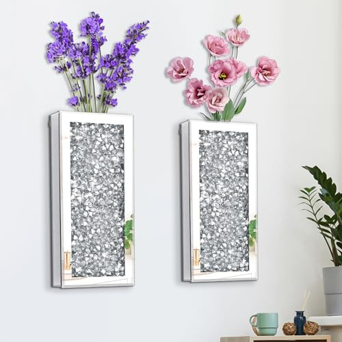 Wandvase mit zerkleinerten Diamanten, verspiegelt, Kristall, silberfarben, Blumenvase, atemberaubender, dekorativer Glas-Pflanzgefäß zum Aufhängen, für Heimdekoration, Wohnzimmer, Esszimmer