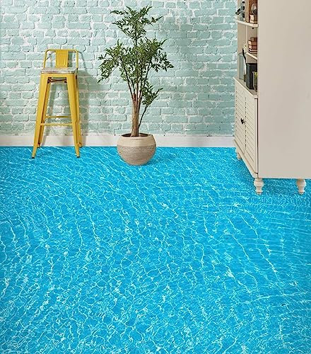 Bathroom Floor Stickers Waterproof 3D Blue Ocean Mottled Water Pattern Floor Wallpaper,150 * 105cm Bathroom Waterproof self-Adhesive Vinyl 3D Flooring Wallpaper
