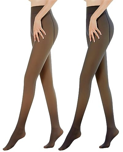 Vertvie Damtermostrumpbyxor, genomskinliga vinterleggings med innerfleece, hög midja, fodrade plyschstrumpor, genomskinliga, varmhållande tights, stretch, tjocka benvärmare, strumpbyxor, S-M