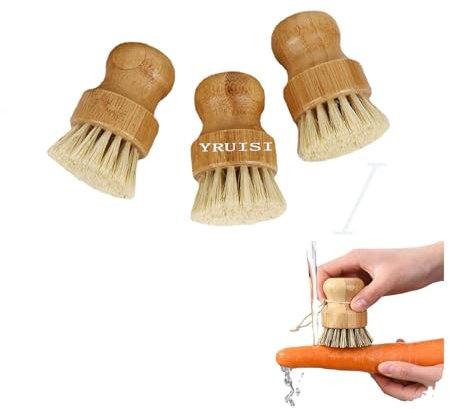 Wooden Dish Brush Eco Friendly Kitchen Cleaning Bundle Hard Bristle Dish Brush Hard Bristle Dish Brush Washable Reusable Hanging for Washing Up Plates, Stove Tops, Bathtubs, More (3 pcs)