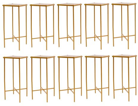 Colonne décorative pour plantes - En métal doré - Tabouret de table - Support de fond - Barre transversale pliable - 10, 23 x 23 x 57 cm