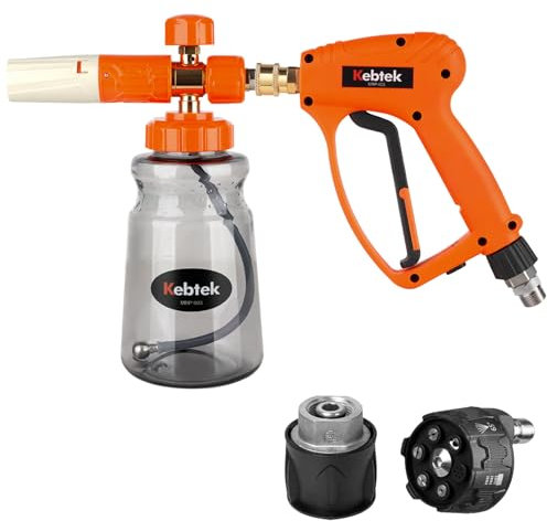 Kebtek Snow Foam Bottle & Pressure Washer Gun with Adapter Compatible with Karcher K2- K7, 6 in 1 Nozzle 1/4 Quick Connect M22 14MM Fitting (MRP-003-A)