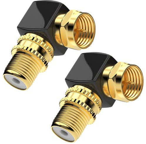 RedStar24 Sat F-Stecker Winkel Adapter 90° Grad Massiv für Koaxialkabel F-Winkelstecker Winkeladapter F-Adapter gewinkelt Sat-Kabel Antennenkabel Kupplung Vergoldet - 2 Stück