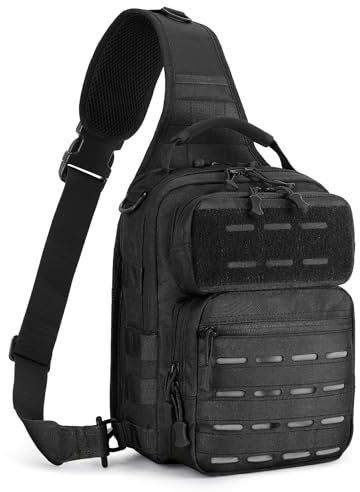 HUNTVP Tactica Bandoleras Hombre Mochila Militar Sling Bag Mochila Bandolera Molle Bolso Pecho Hombre Impermeable Cruzada Antirrobo Bolso para Trekking Camping Acampar Senderismo,Negro