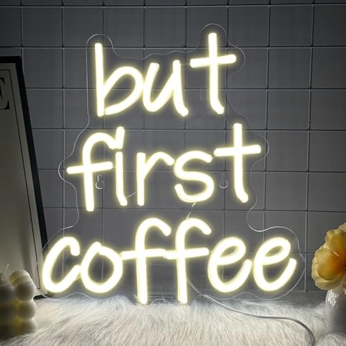 But First Coffee Neon skylt – kaffebar LED neonskylt för företag neon led lampa kaffe tillbehör ljus för väggdekoration, USB Powered Bright Shop för art Decor party