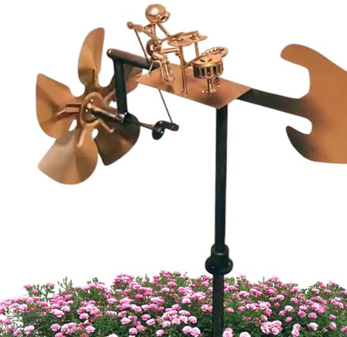 Handmade Metal Drummer Windmill Garden Decoration Steampunk Drummer Garden Spinner Percussionist Music Figurines And Statues Wind-Powered Sculpture Wind Spinners For Yard Lawn Patio Decor