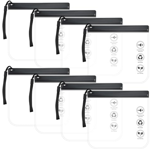 Lot de 8 trousses de toilette imperméables 20 x 20 cm, 1 l, sac transparent pour bagage à main, avion, gadgets et essentiels, trousse de toilette transparente pour femme/homme, accessoires de voyage