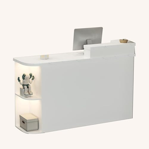 Professionell receptionsdisk - Stora öppna fack + lådor och skåp | for företag, hotell, kaféer(White - right,80cm)