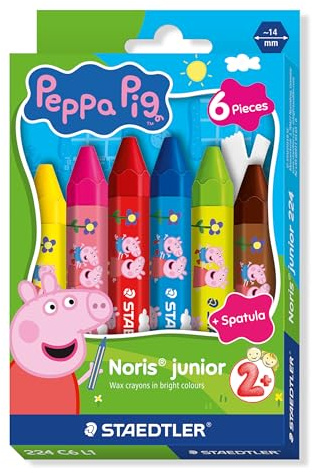 STAEDTLER Noris junior pastelli a cera Peppa Pig set da 6 – pastelli spessi per colorare grandi superfici e tecniche creative – per le piccole mani