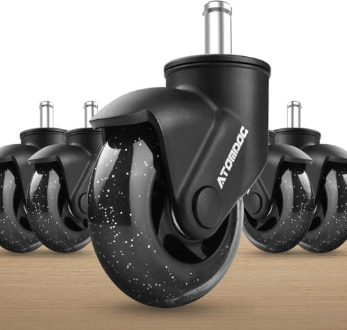 ATOMDOC Office Chair Caster Wheels, 3 Newly Lightweight Caster Wheels & Revolutionary Swivel Vertical Axle, Safe Protection for All Floors Including Hardwood, Set of 5