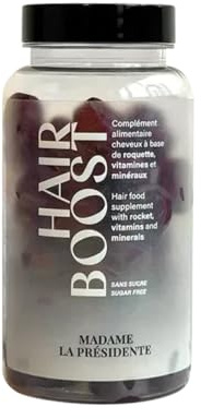 Madame La Présidente - Hairboost - Compléments alimentaires Cheveux - Accélère la Pousse - Tous Types de Cheveux - Gummies Vegan - Avec Biotine, Zinc, Vitamine B8 et Roquette - 60 Gummies