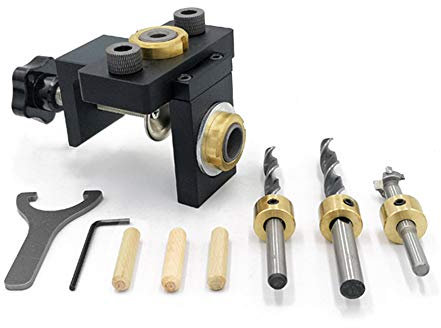 dima per spinatura legno, guida per trapano con foro per tasselli in legno regolabile, morsetto per trapano per trapano da 8/10/15 mm per lavorazione del legno, per collegamento di mobili (A)
