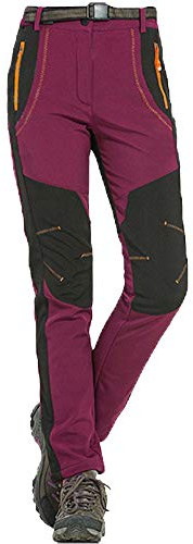 Uomo Donna Impermeabile Pantaloni da Trekking Sci Neve Arrampicata Escursionismo Outdoor Pantaloni Softshell Fodera in Pile Pantaloni Antivento Caldo Femmina bordolese M