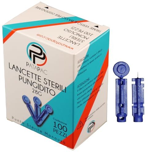 100 Lancette Sterili Pungidito Monouso Ago 28 Grammi da utilizzare con dispositivo pungi dito per la misurazione della glicemia nel sangue a Punta Sterile