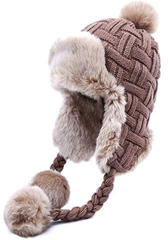Herren Winter Fliegermütze Frauen Trapper Hüte Winter Warme Bomber Hut Mützen Russische Ushanka Strick Pom Pom Ohrenklappen Aviator Caps-Khaki