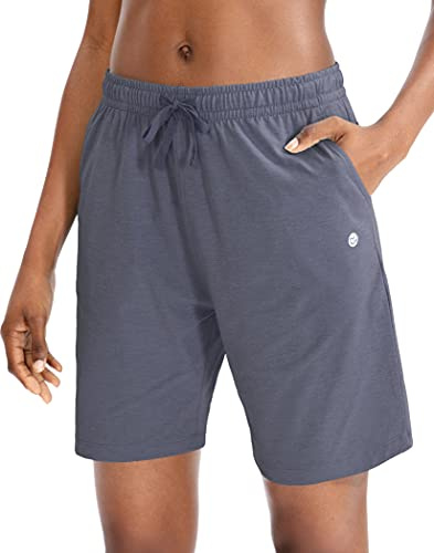G Gradual Women's Bermuda Shorts Jersey Shorts with Deep Pockets 7 Long Shorts for Women Lounge Walking Athletic (Dust Blue, Medium)