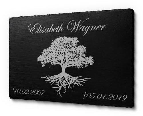 CHRISCK design Schiefertafel mit Gravur für Menschen | Schöne Schieferplatte in 30 x 20 cm | Grabplatte für Menschen mit schönen Motiven