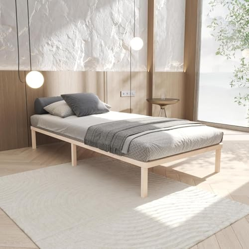 Bettgestell 120x190 cm Lisette mit Lattenrost mit Füßen – Futonbett aus Vollholz mit Rollrost – Bettrahmen 300 kg belastbar – Stabiles Holzbett ­– unbehandeltes FSC®-zertifiziertes Massivholz