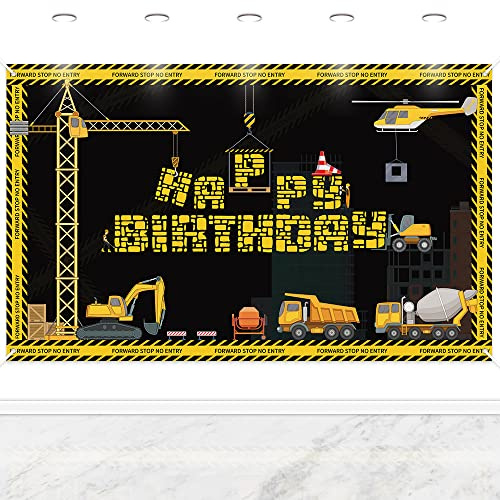 Excavator Geburtstags Hintergrund, 180 x 110 cm Muldenkipper Happy Birthday-Hintergrund für Jungen und Kinder, BAU-Geburtstagsbanner, Bagger-Konstruktionsthema, Fotografie, Hintergrund