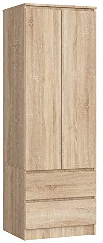 3E 3xE living.com Kleiderschrank mit 2 Turen und 2 Schubladen (B:60cm / H:180cm / T:51cm) in Sonoma Eiche