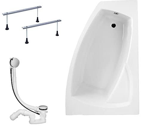 KOLMAN Badewanne FRIDA Eckbadewanne 150x100 Rechts ohne Verkleidung, Ablaufgarnitur und Füßen Komplettset 3in1 Premium Original Acryl Wanne Siphon