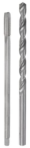 sourcing map Tap & Bit Sets, M8 x 1.25 H2 Straight Flute Machine Thread Milling Tap 150mm Extra Long, 8mm High Speed Steel (HSS) Twist Drill Bit