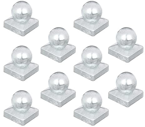siwitec 10er-Set Pfostenkappe für Holzpfosten | 90 x 90 mm | Kugel | Zaunkappe aus feuerverzinktem Stahl | Abdeckkappe für Zaunpfosten | Pfostenabdeckung