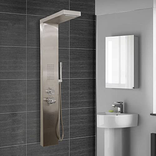 Home Deluxe - Duschpaneel - CASCATA Edelstahl- Maße: 142 x 20 x 50,5 cm, inkl. Tropenbrause und komplettem Zubehör