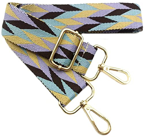 Verstellbarer Schultergurt für Taschen Gelb-Violett-Blau, Taschengurte zum Wechseln, Taschengurt Breit mit Karabiner Gold, 80-130 cm Tragegurt Tasche für Damen Schulterriemen, Handtasche, 3.8cm, 101