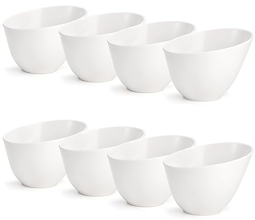 Fasmov 8 Pack Angled Melamine Serving Bowls, plastic Serving Bowl, Large Party Snack Bowls, Salad Bowls, Party Chip Bowls, Fruit Bowl, Candy Bowls for Weddings, Buffet, Offices, White