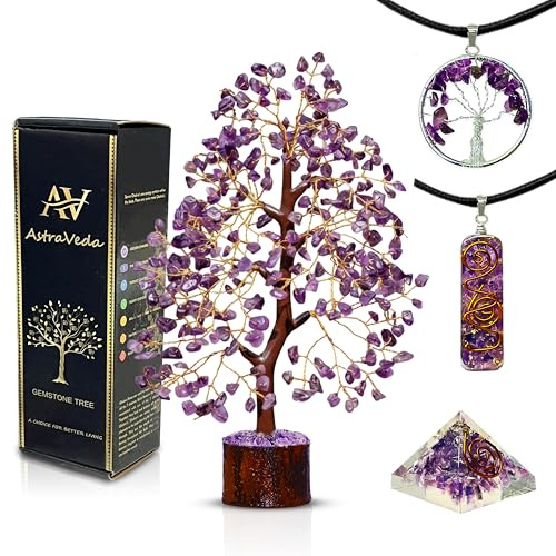 AstraVeda Amethyst Crystal Tree of Life – Chakra Gemstone Tree for Healing, Prosperity & Positive Energy | Feng Shui Decor & Spiritual Gift