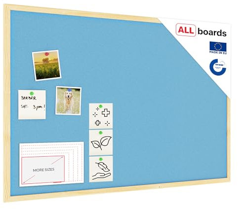 ALLBoards Pastellblau Pinnwand mit Holzrahmen 90x60cm Pastellrosa Korktafel Korkwand Pinnwand Kork