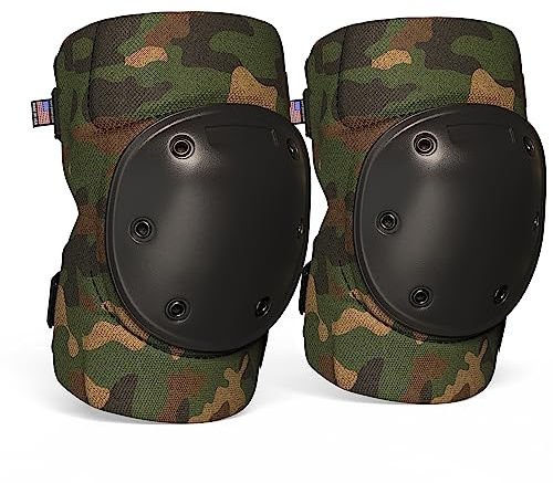 Paclord PRO Army Style Multi-Level Protection Knee Pads, Oversized, Jungle Camo, 1 Pair - Hard Cover for Free Movement and Adjustable Grip - All Day Comfort, Made in the USA