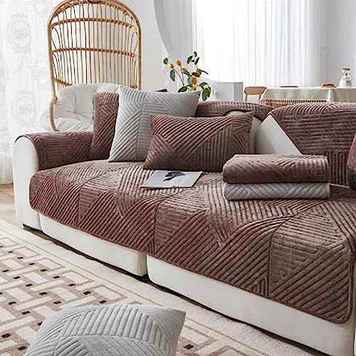 XRDSHY Samt Sofabezug rutschfeste Sofadecke，sofaschutz1 2 3 4-Seater L Shape Sofaschoner,Hund Katze Überwurf Hundedecke Ecksofa Sofa Schutzdecke Sofaschutz Hund Kratzschutz Katze,Braun-110x210cm