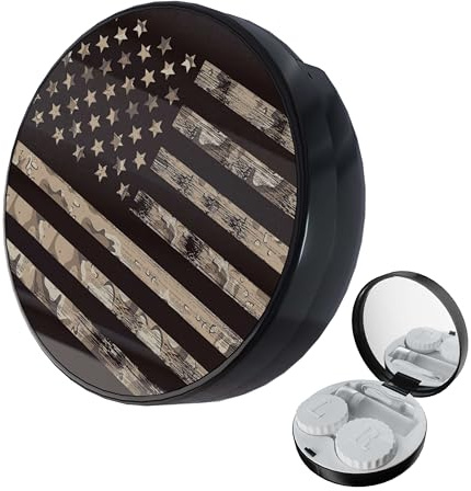 LRITER Contact Lens Case, Portable with Mirror, a Variety of Patterns and Shapes to Choose from, Auitable for Daily Makeup Office Travel Outdoor Use (American Flag)