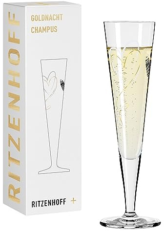 RITZENHOFF 1071035 Champagnerglas 200 ml - Serie Goldnacht Nr. 35 - Herz-Motiv mit Echt-Gold - Made in Germany | Artikelnr. 1071035, Serie Goldnacht, 1 Champagnerglas 200 ml, Kristallglas, spülmaschinenfest