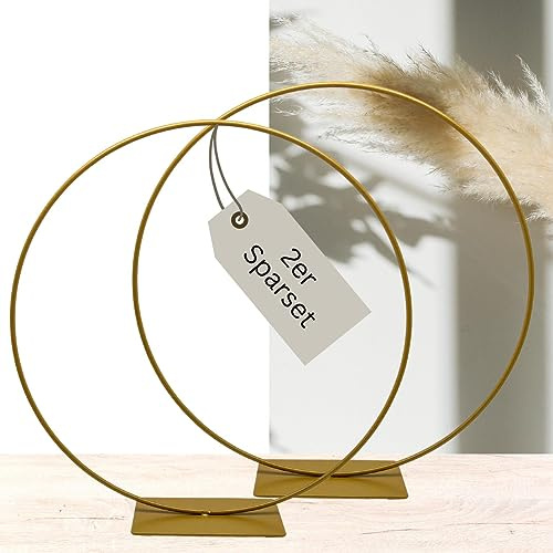 Bada Bing 2er Sparset Dekoring mit Fuß in Gold - Metallring zum Hinstellen mit Ø ca. 30 cm - vielseitige Dekoration für Trockenblumen Kranz - Tischdeko Osterdeko Frühling Ostern - Ring zum DIY Basteln