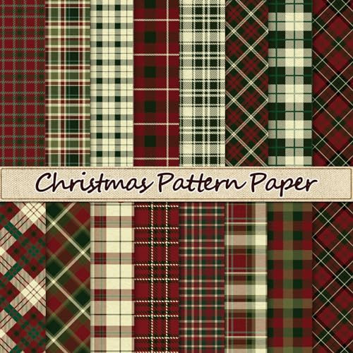 Whaline 30 Stück Weihnachtsmusterpapier Plaid Scrapbook Spezialpapier Vintage Doppelseitiges dekoratives Bastelpapier für DIY Kartenherstellung Fotoalbum Dekor, Basteln Weihnachten, 30 x 30 cm